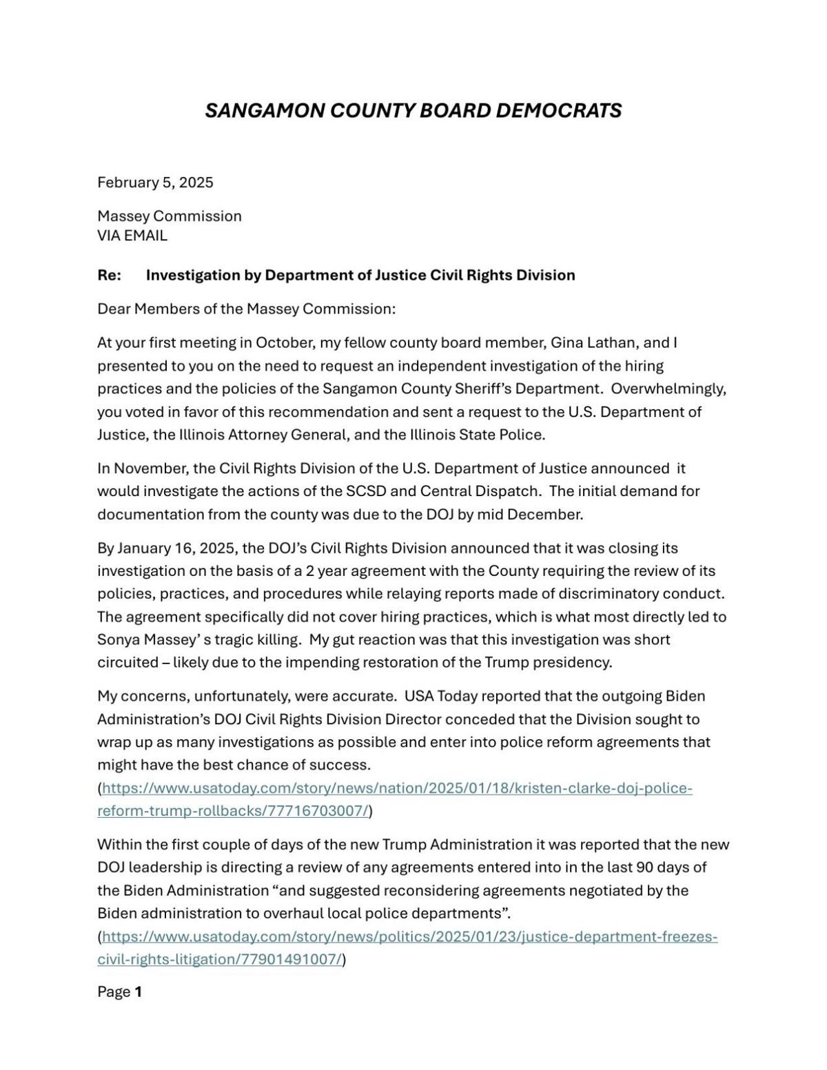 Sangamon County Board Democrats ask for investigation