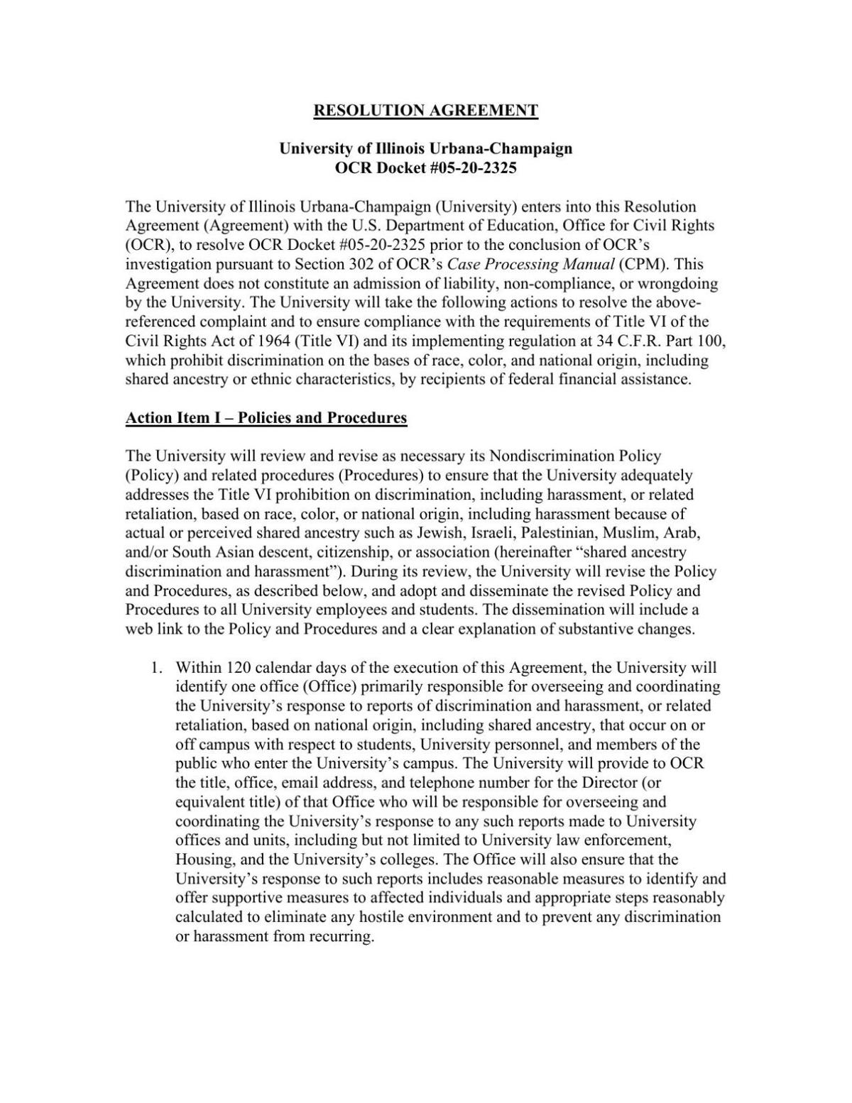 University of Illinois Civil Rights Resolution Agreement