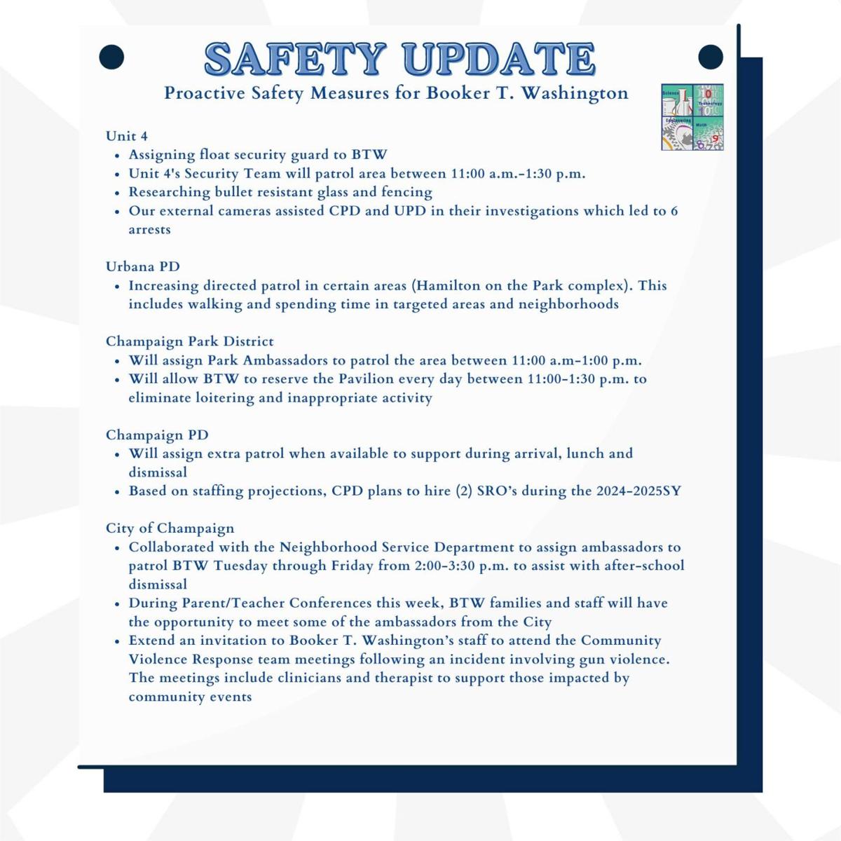 Booker T. Washington Safety Update