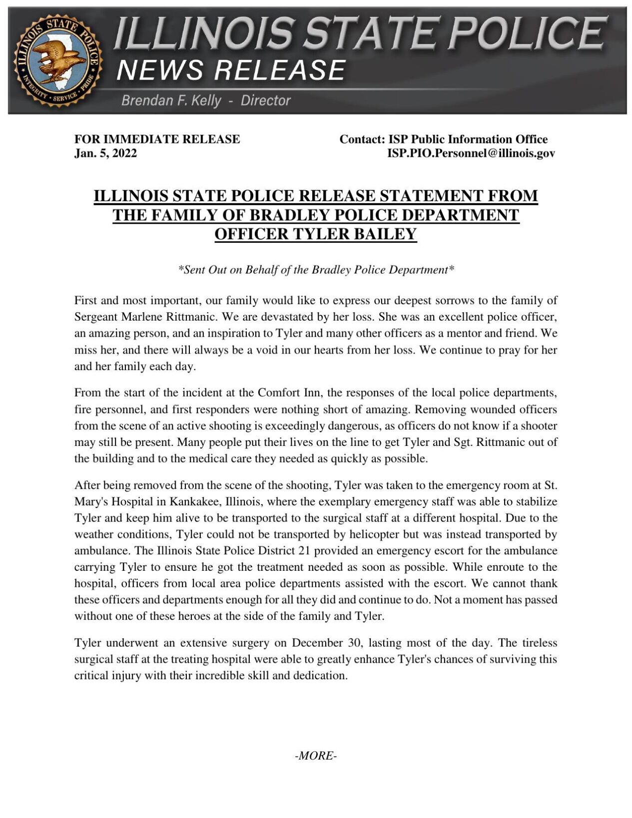 Bailey Family Statement - Jan. 5, 2022
