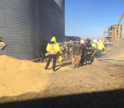 First responders, fire crews rescue man from grain bin
