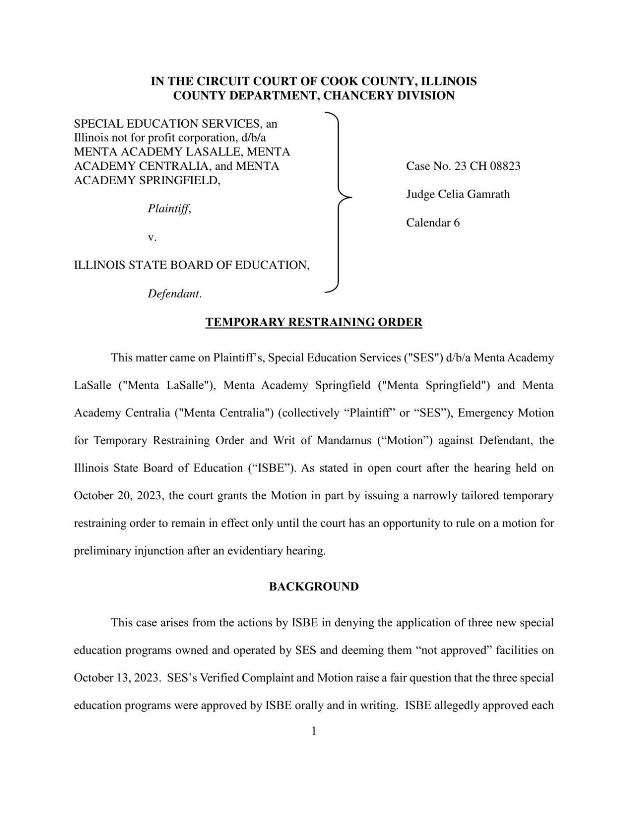 Menta Temporary Restraining Order