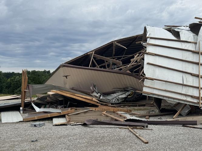 Mangled buildings at Beecher City farm