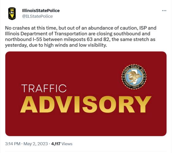 ISP I-55 Shutdown tweet