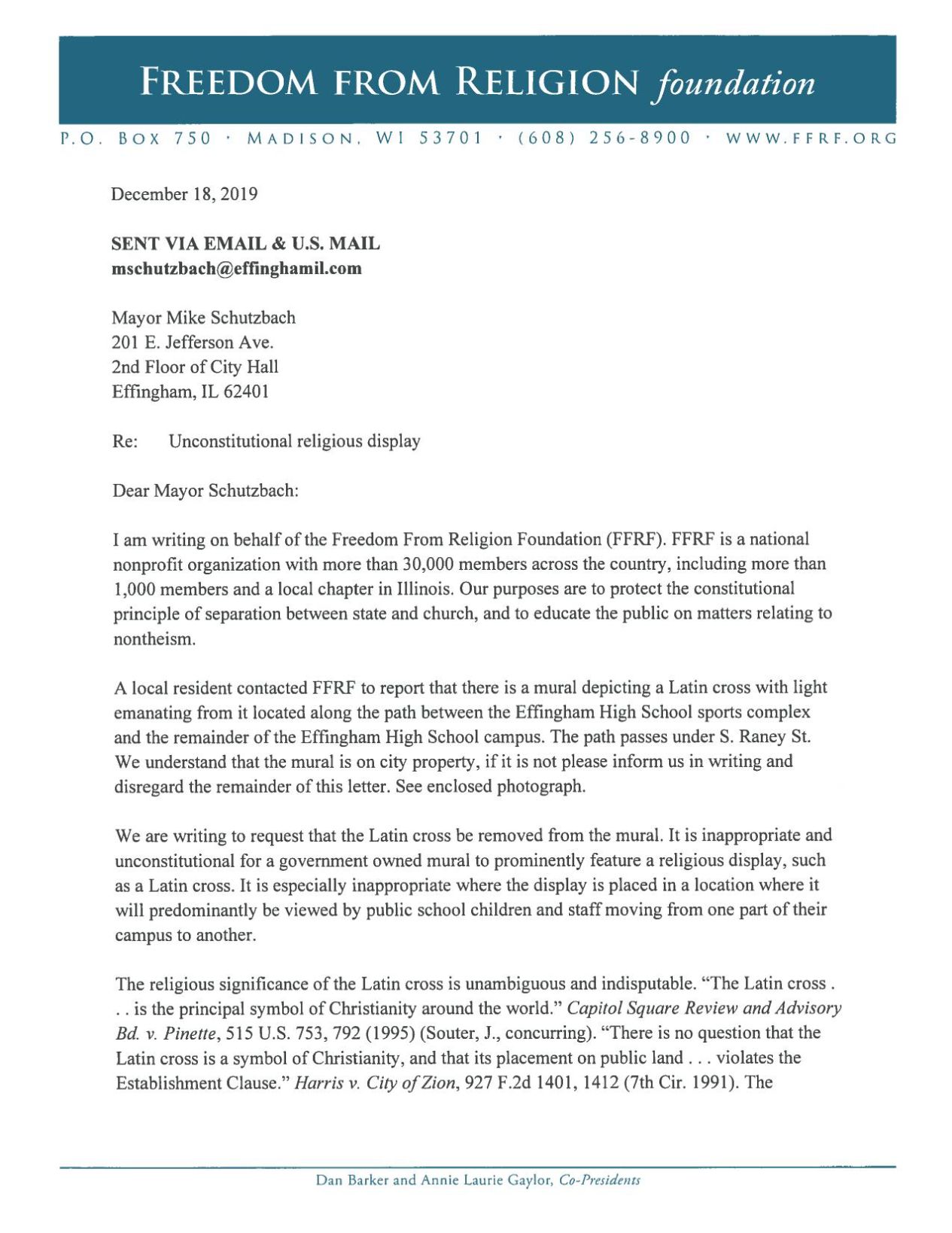 Freedom From Religion Foundation Complaint