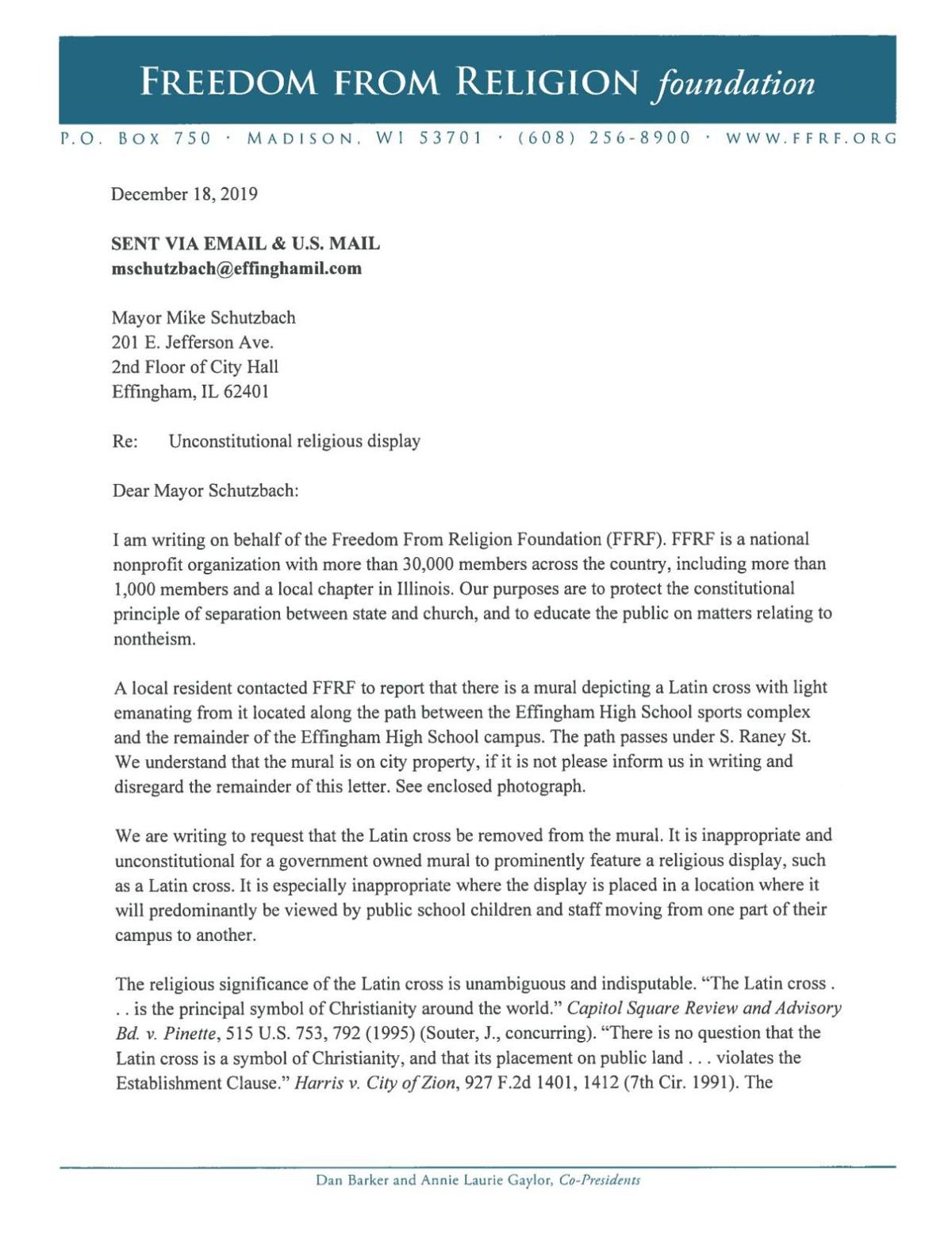 Freedom From Religion Foundation Complaint