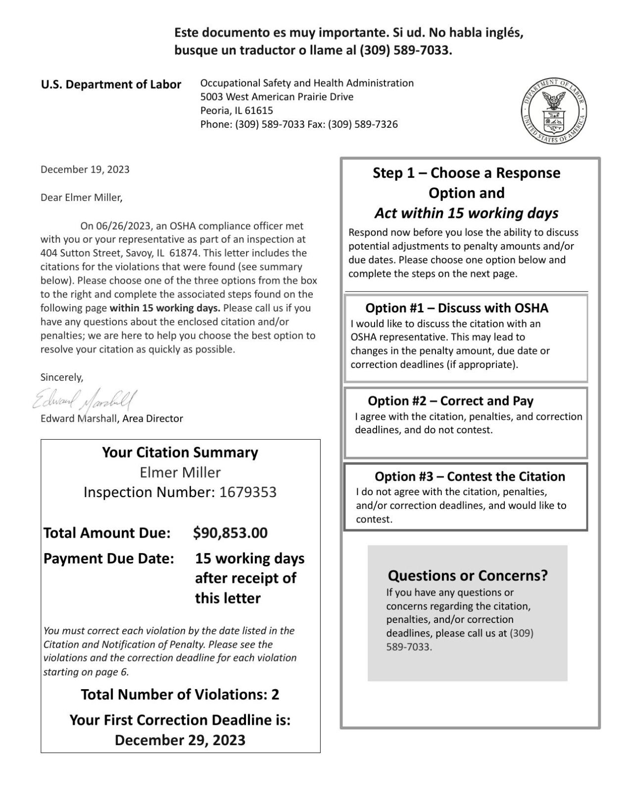 OSHA Citation - Miller Building Systems LLC