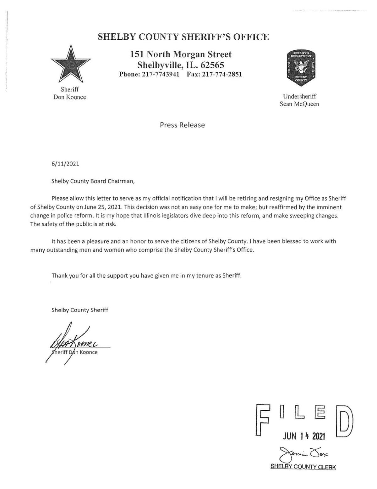Don Koonce resignation letter