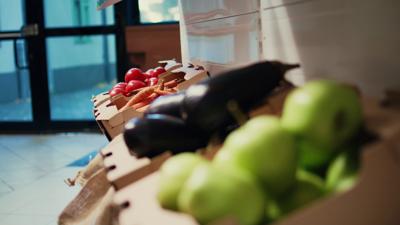 Fruits and veggies in crates
