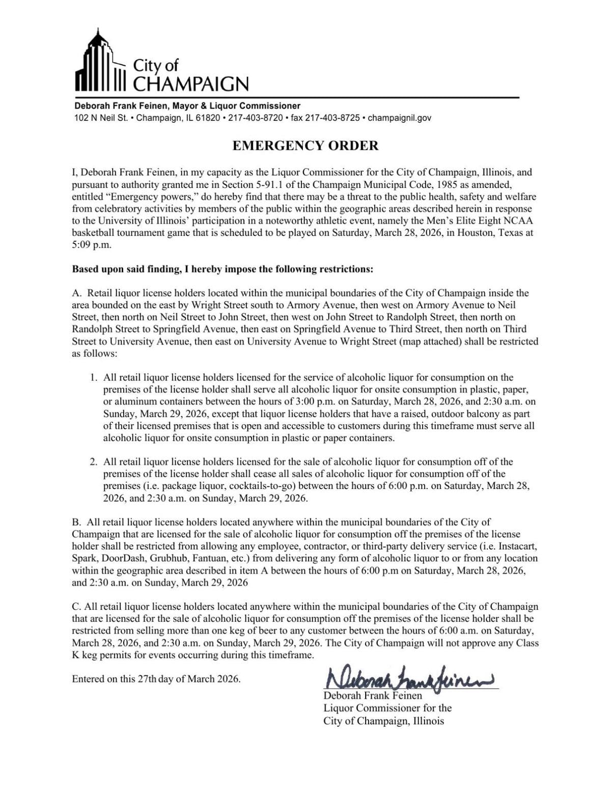 Champaign Emergency Order