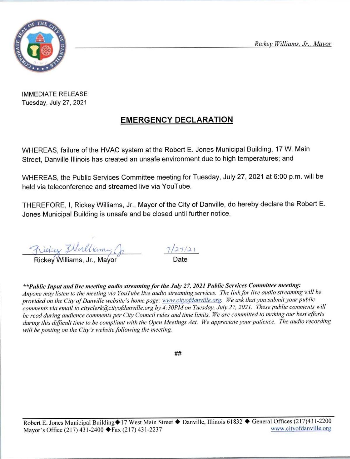 Danville HVAC failure press release