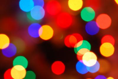 Christmas lights glowing, blurred