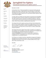 Springfield Fire Fighters Union letter - 11/13