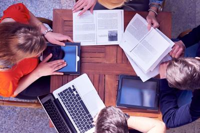 Students studying, library, classwork