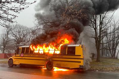 School bus catches fire in Cleveland Height, Ohio