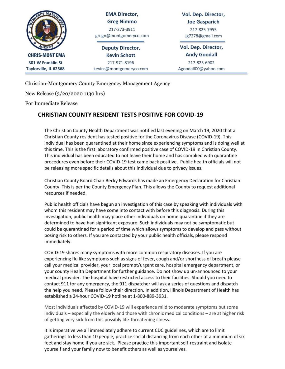 Christian County COVID-19 press release