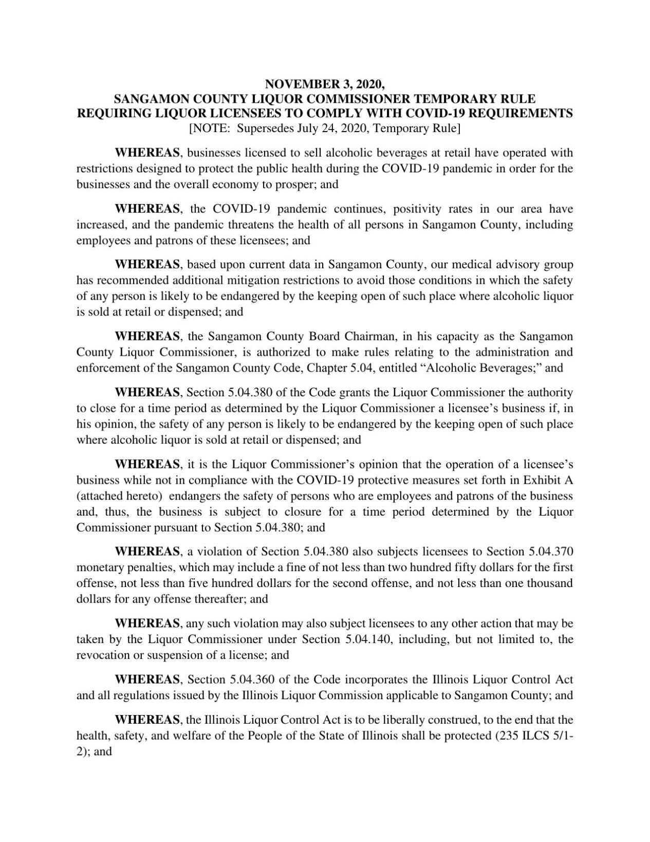 Sangamon Co. 11/3 liquor licensee notice