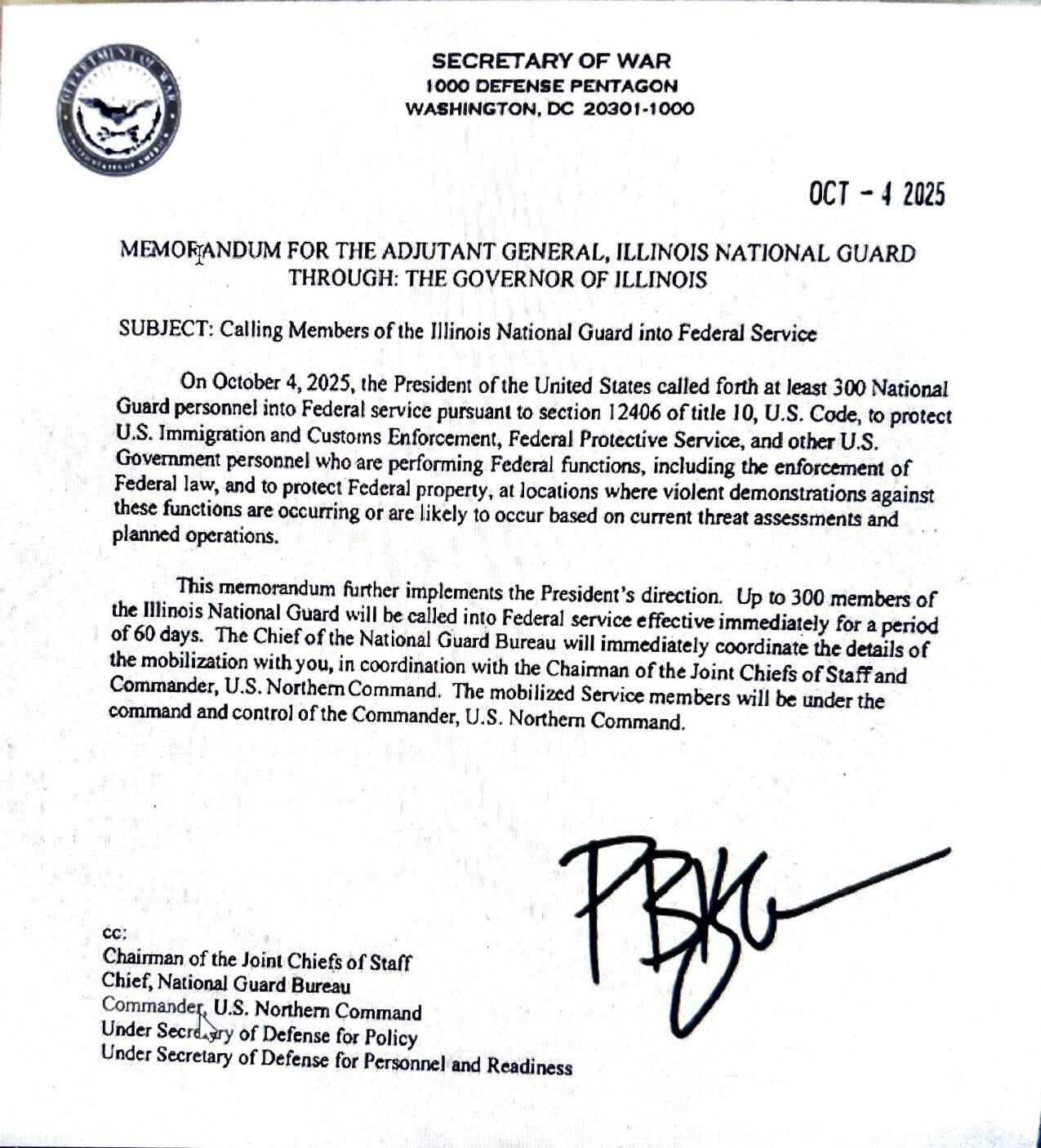 Secretary of War memorandum