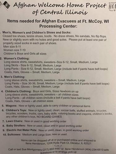 Afghan Welcome Home Project - items needed