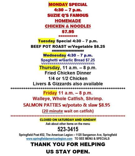 American Legion Mess Hall Restaurant menu