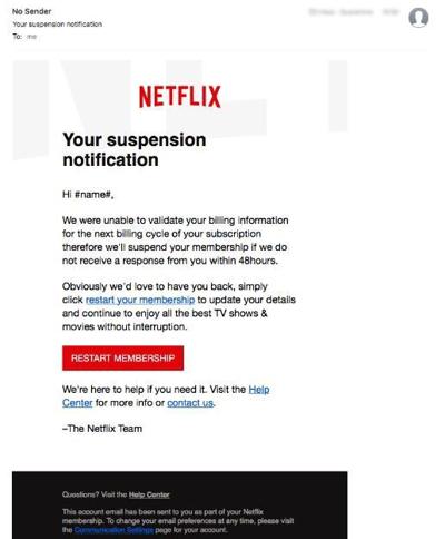 Scam threatens Netflix account suspension