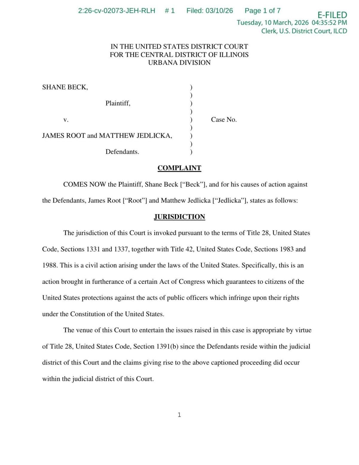 Shane Beck vs. Jim Root federal lawsuit