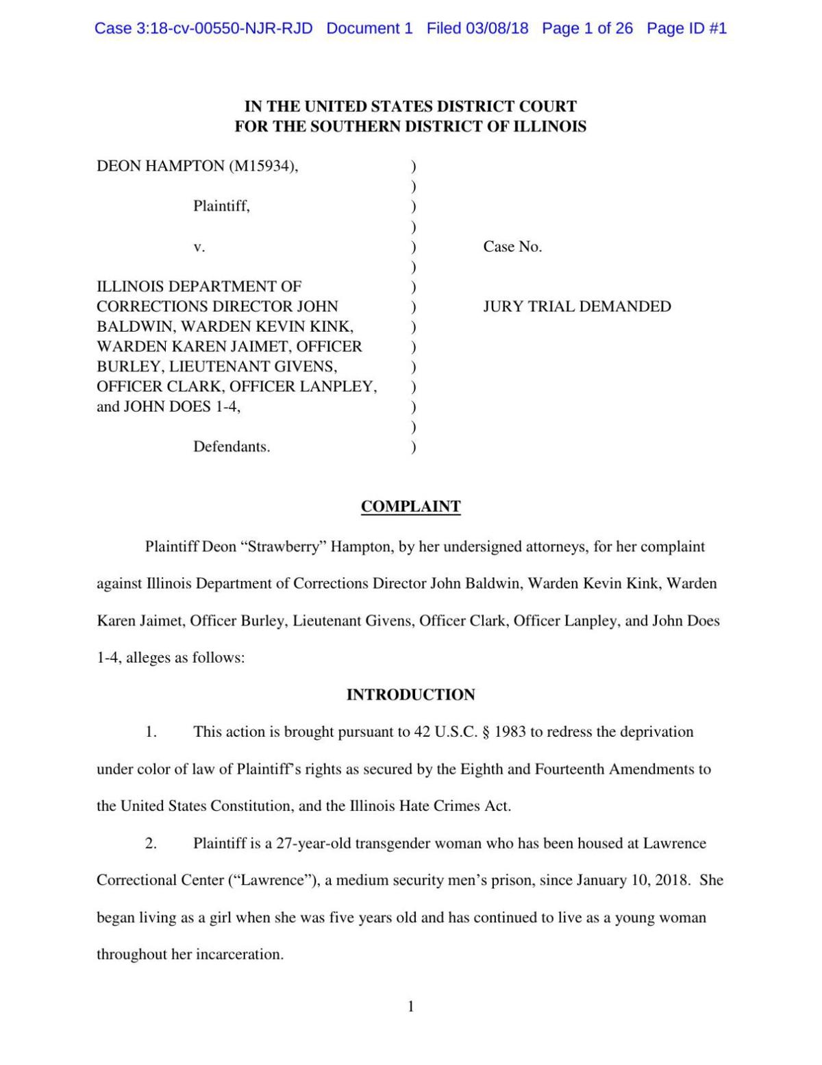 Deon Hampton complaint