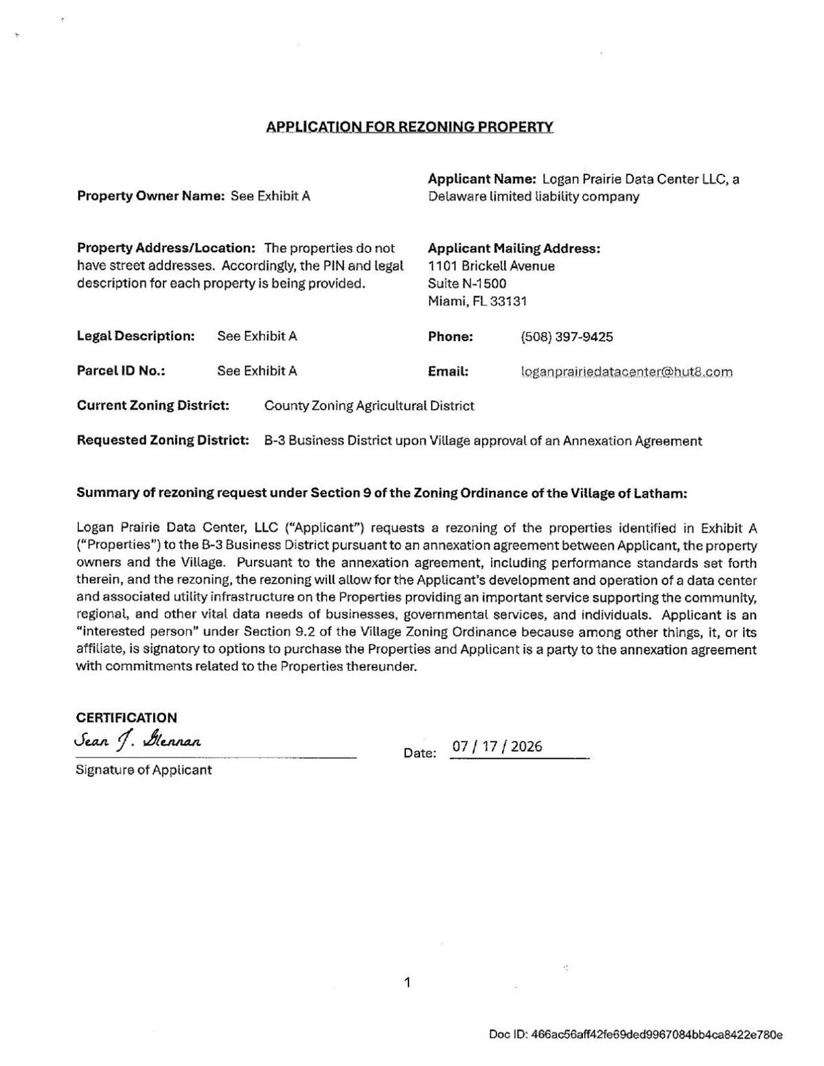 Hut 8 application for rezoning property