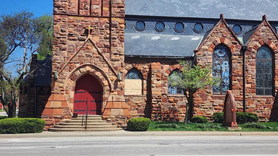 Damage at St. John's Episcopal Church at 130 W Eldorado