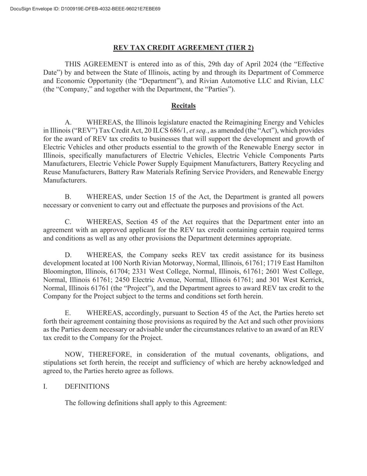 RIVIAN REV TAX CREDIT AGREEMENT