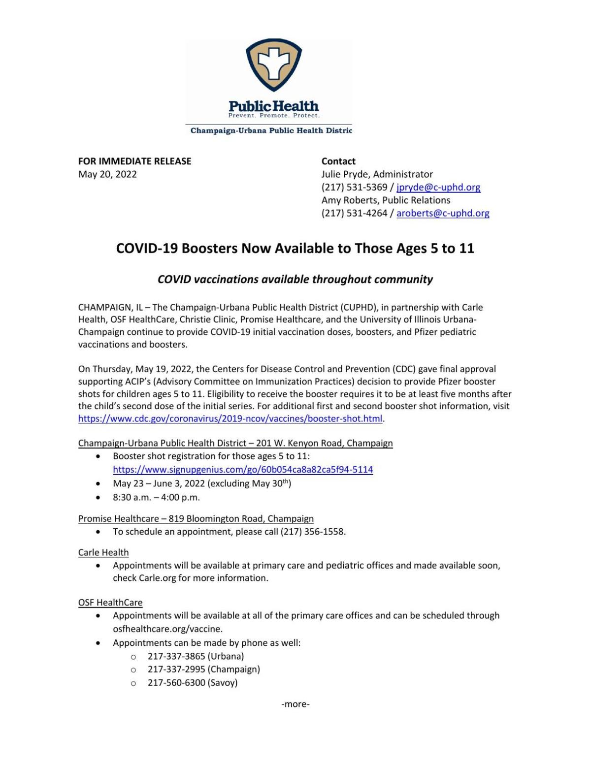 CUPHD Pfizer pediatric booster