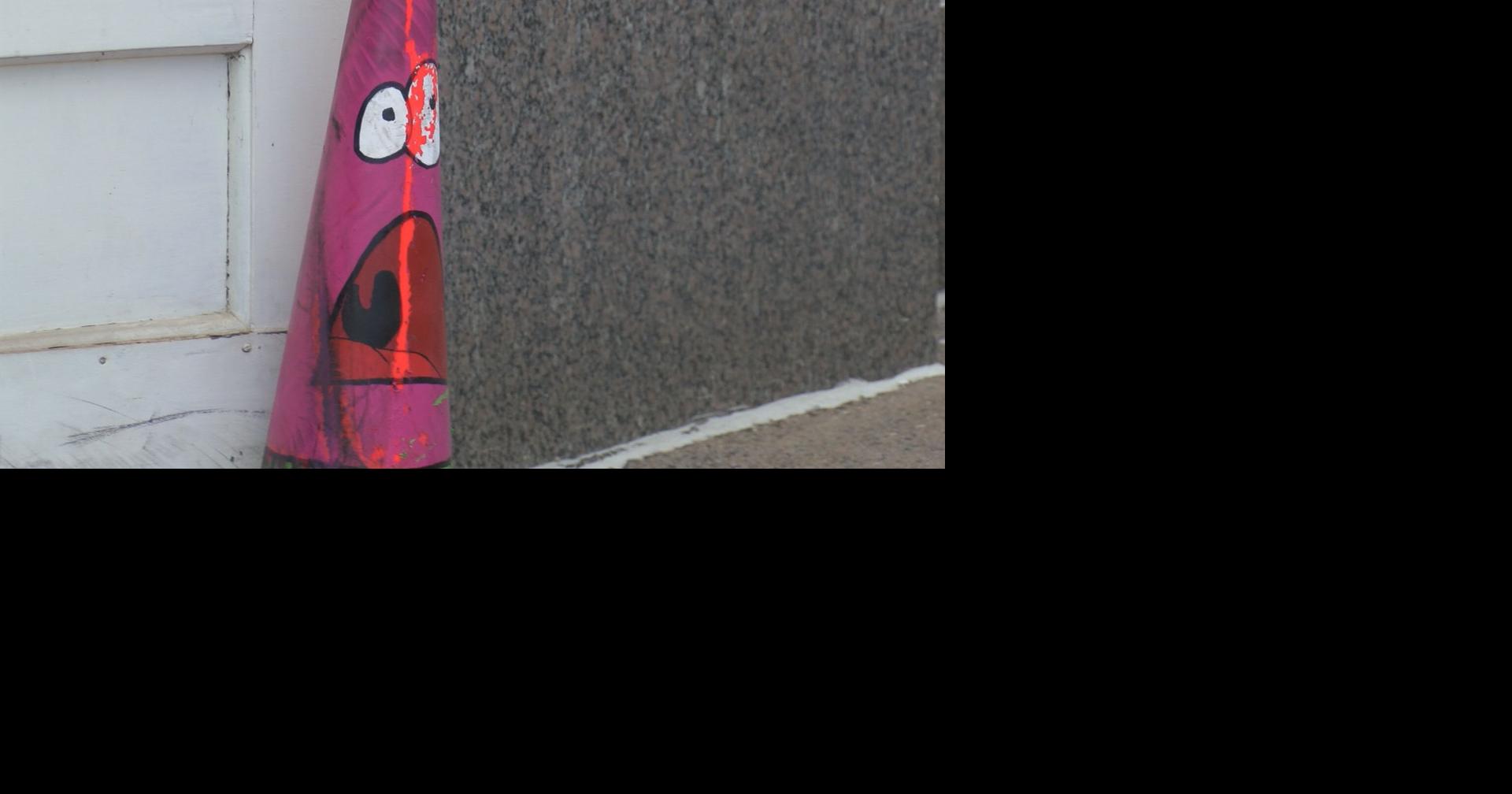 Traffic cone painted like Patrick from Spongebob stolen, then returned