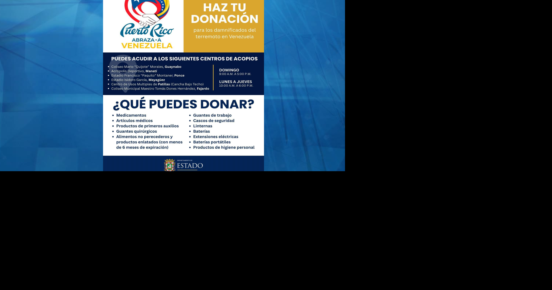 Gobierno abrirá mañana domingo los centros de acopio para asistir a los damnificados de Venezuela
