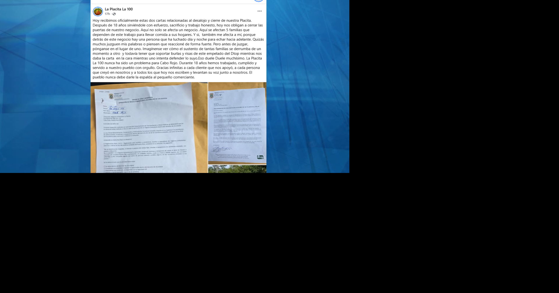 Negocio de frutas en Cabo Rojo recibe carta de desalojo de DTOP tras 18 años de servicio