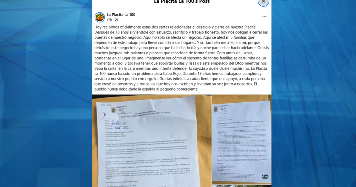 Negocio de frutas en Cabo Rojo recibe carta de desalojo de DTOP tras 18 años de servicio