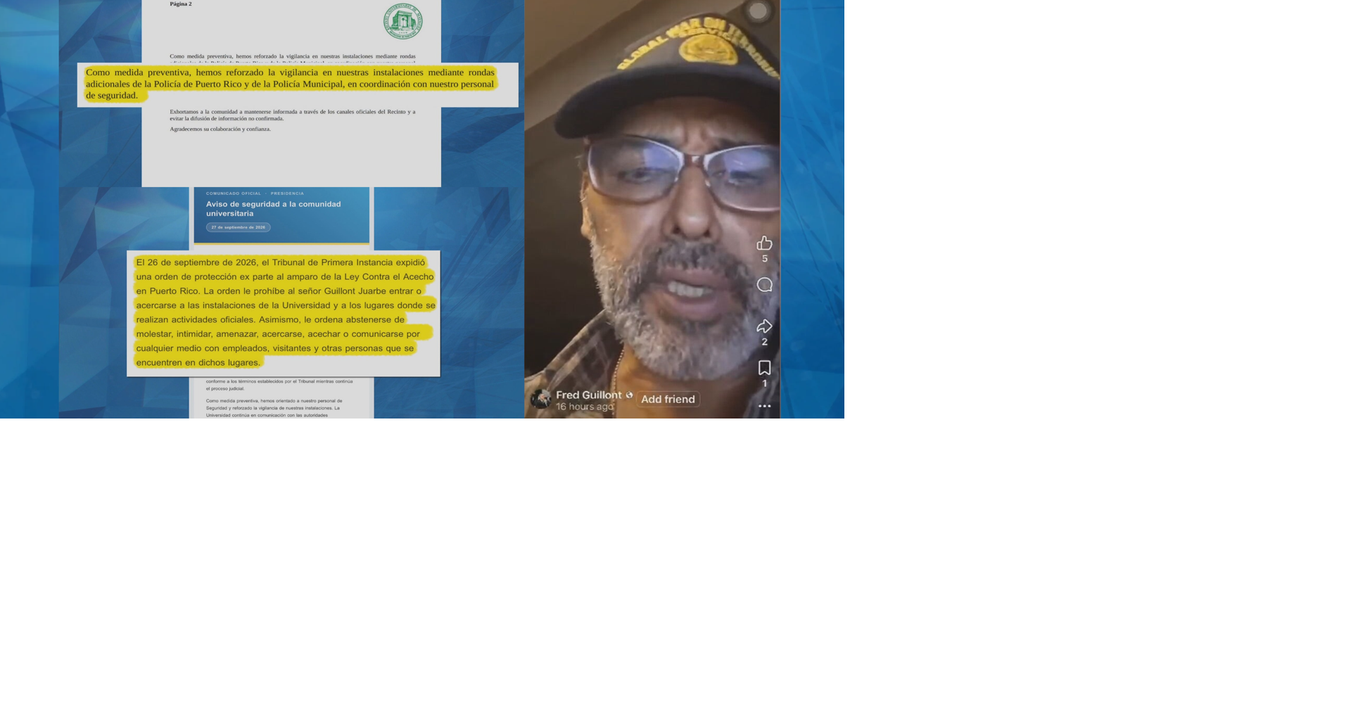 Intervienen con Fred Guillont Juarbe por amenazas armadas contra el RUM y la Universidad Adventista