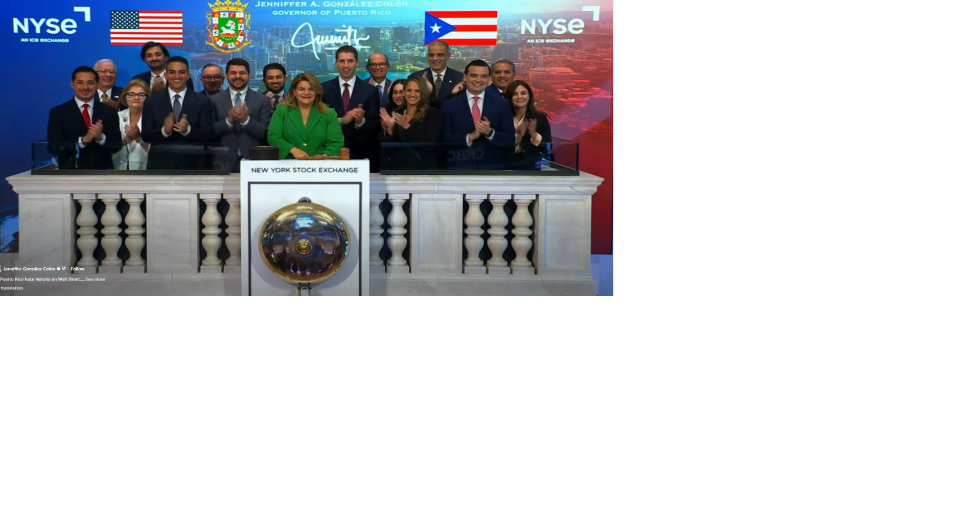 Gobernadora toca la campana en la Bolsa de Valores de Nueva York