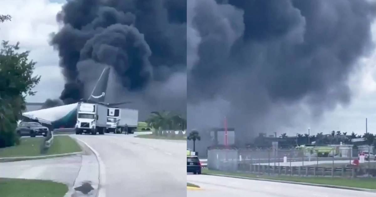 Avión de carga de Amazon que salió desde San Juan se incendia en Miami