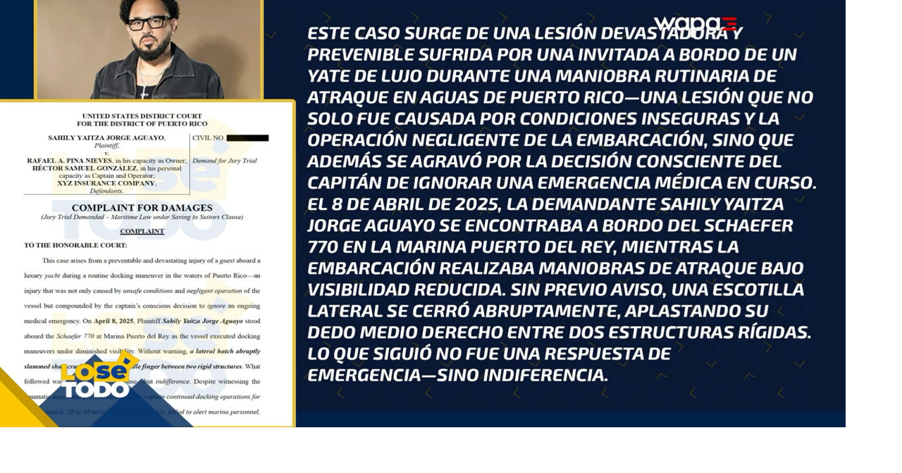Raphy Pina enfrenta demanda millonaria por incidente en embarcación