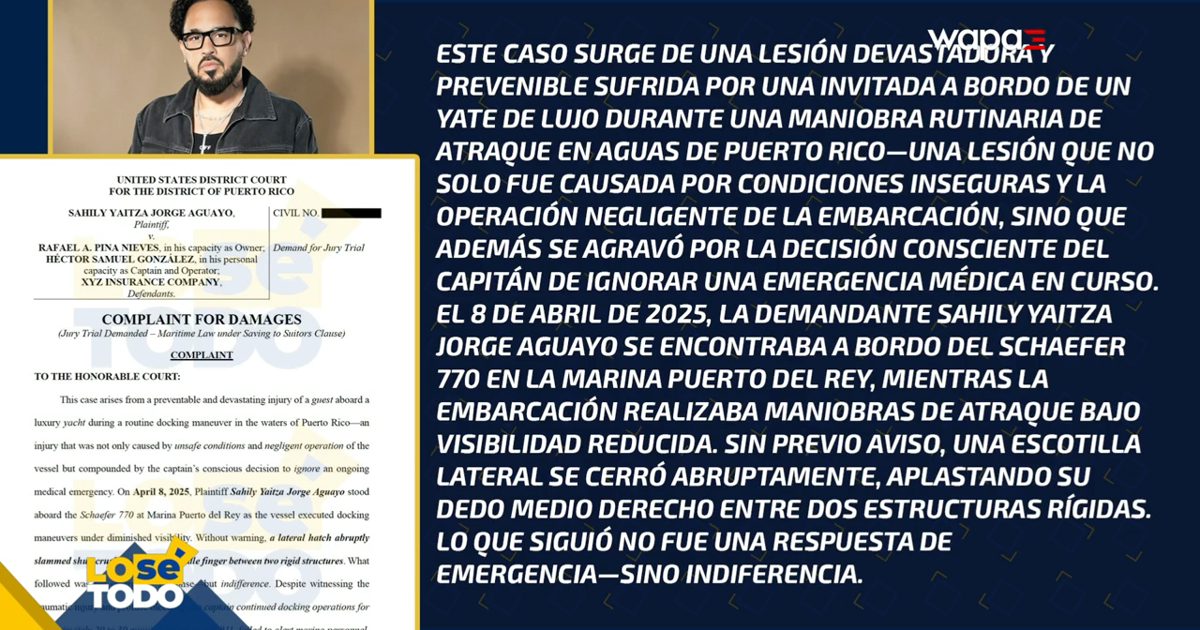 Raphy Pina enfrenta demanda millonaria por incidente en embarcación