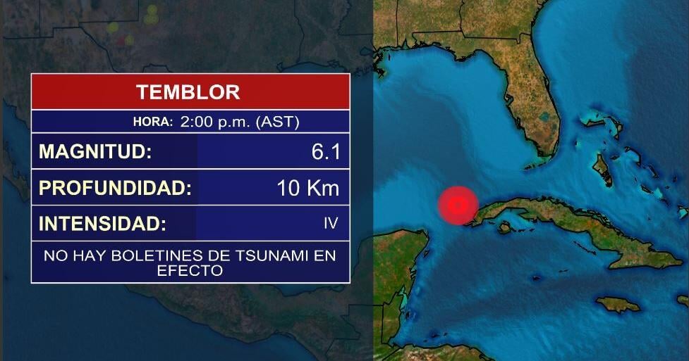 Sismo de magnitud 6.1 sacude el noroeste de Cuba sin alerta de tsunami