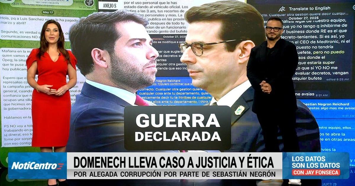 Domenech acusa a Sebastián Negrón de corrupción; OEG y Justicia reciben querellas