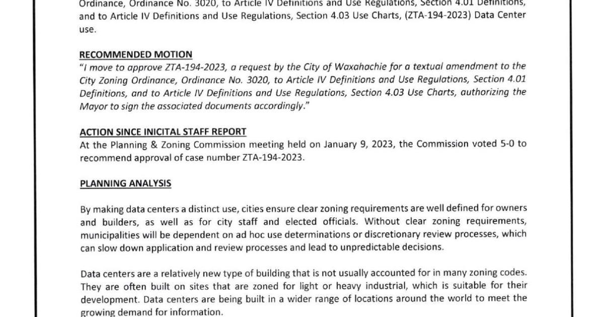 Council approves zoning ordinance textual amendment for data centers ...