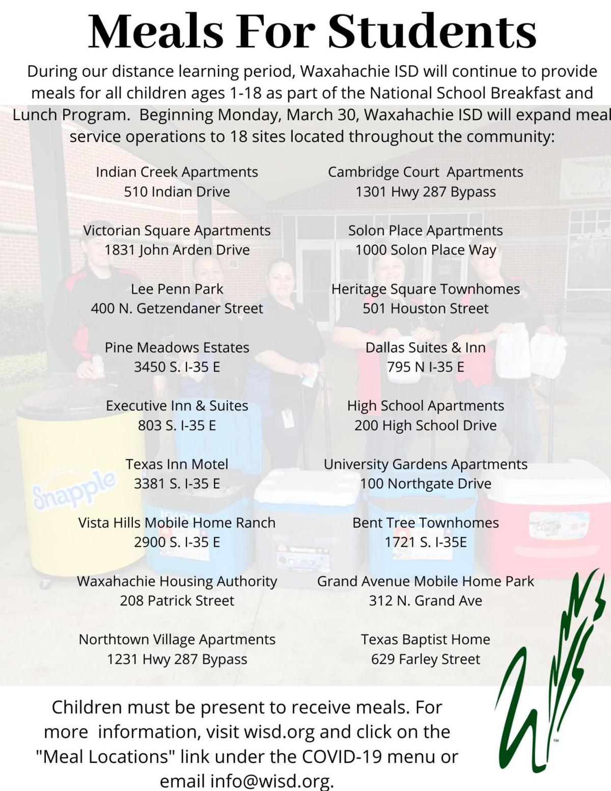Waxahachie Isd Meal Pickup Sites Increased To 18 Local News Waxahachiesun Com