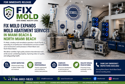 Fix Mold Launches Advanced Mold Abatement Services in Miami Beach, Setting New Standards for Rapid Mold Removal