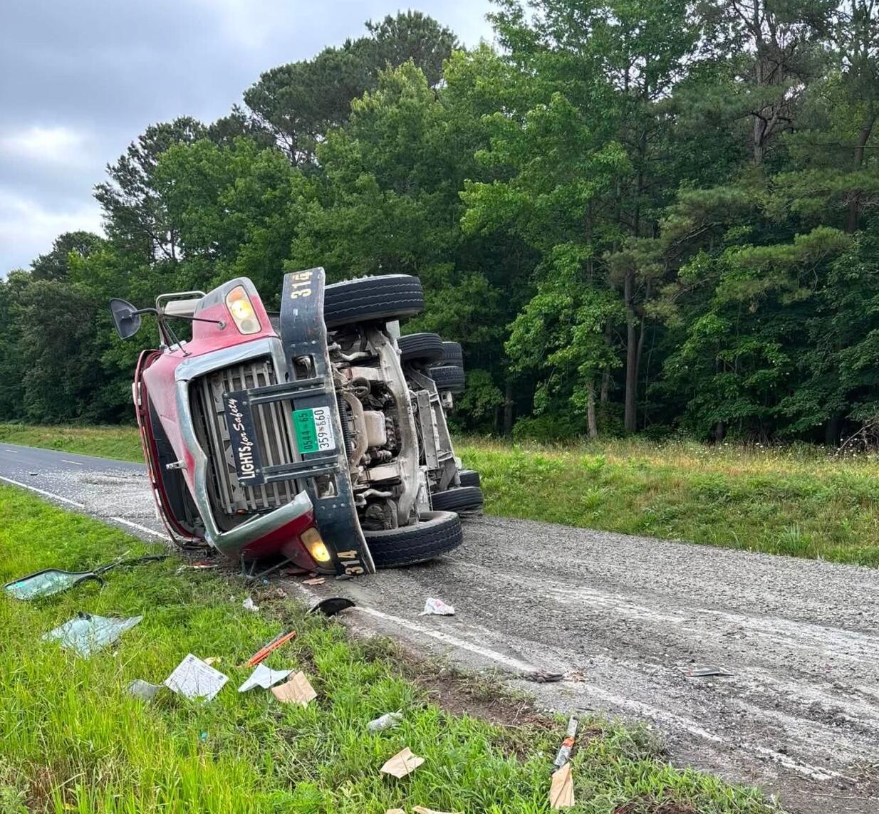 Overturned cement truck