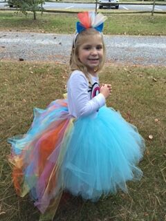 This is Kendall Schieferstein of Millsboro. She is 5 years old and this is before her Girl Scouts Halloween party. She is rainbow dash from My little pony.