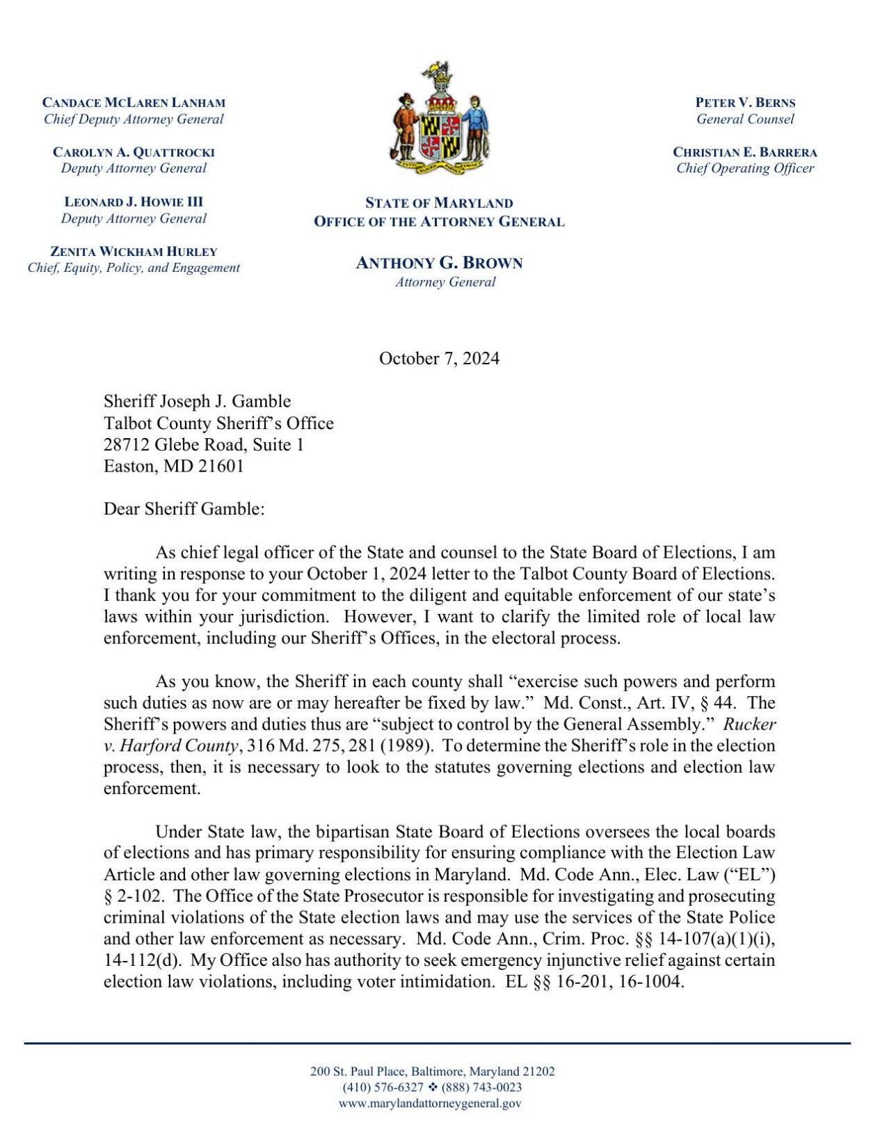 Attorney General Letter