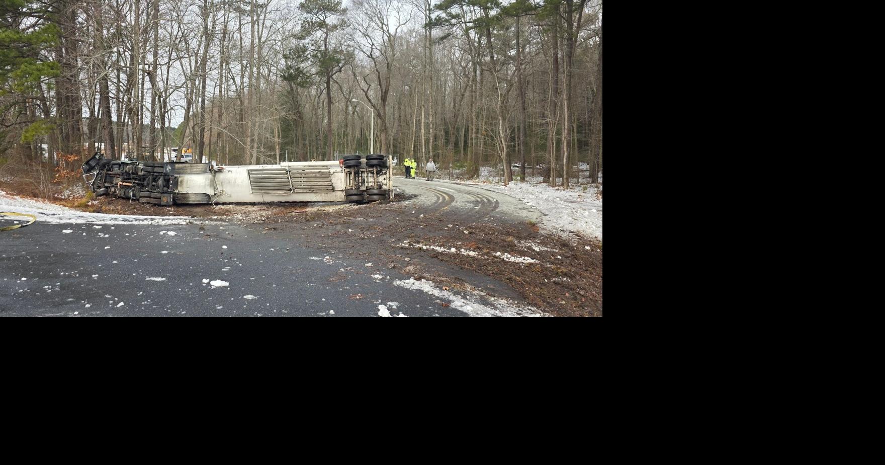 Overturned tractor trailer snarls traffic on Rt. 50 westbound