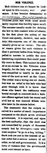 Shameful Past: Lynchings on Delmarva- William Andrews Lynched in Princess Anne in 1897